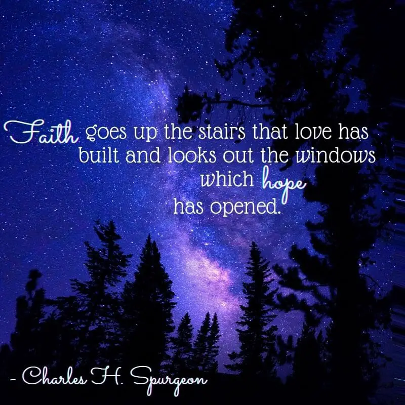 Faith goes up the stairs that love has built and looks out the windows which hope has opened - Charles H. Spurgeon